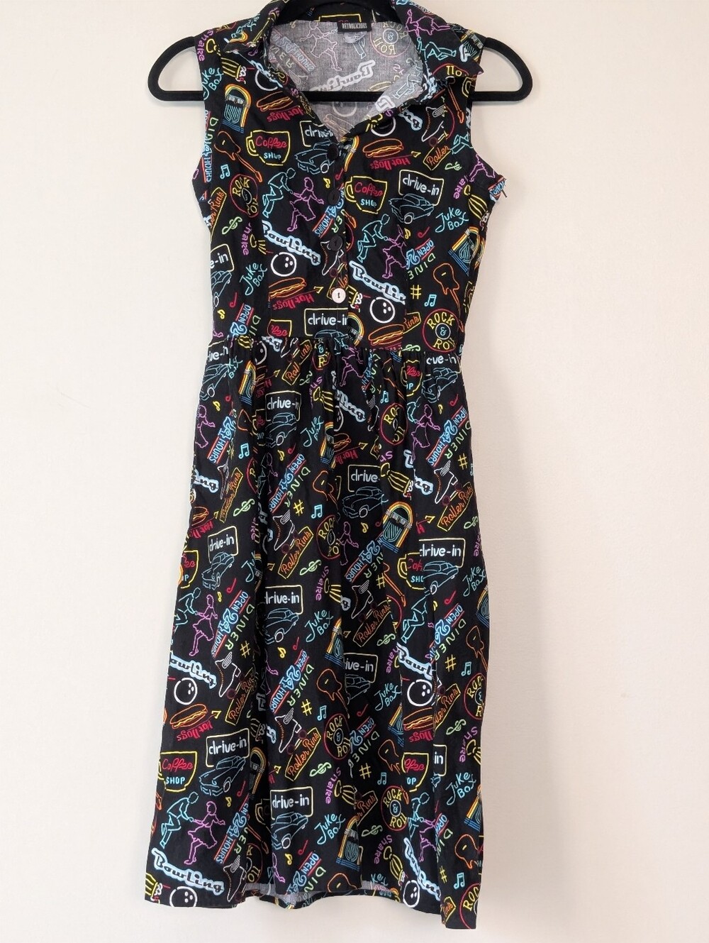 Retrolilicious 1950s Diner Print Swing Dress - Black - Size Small Dress